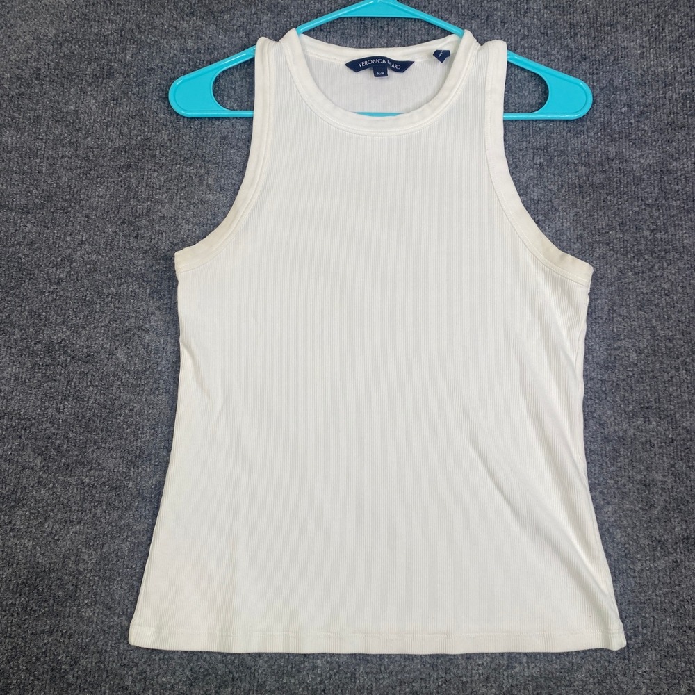 Veronica Beard Womens White Ribbed Pima Cotton Tank Top Size M J2211JY020S0238